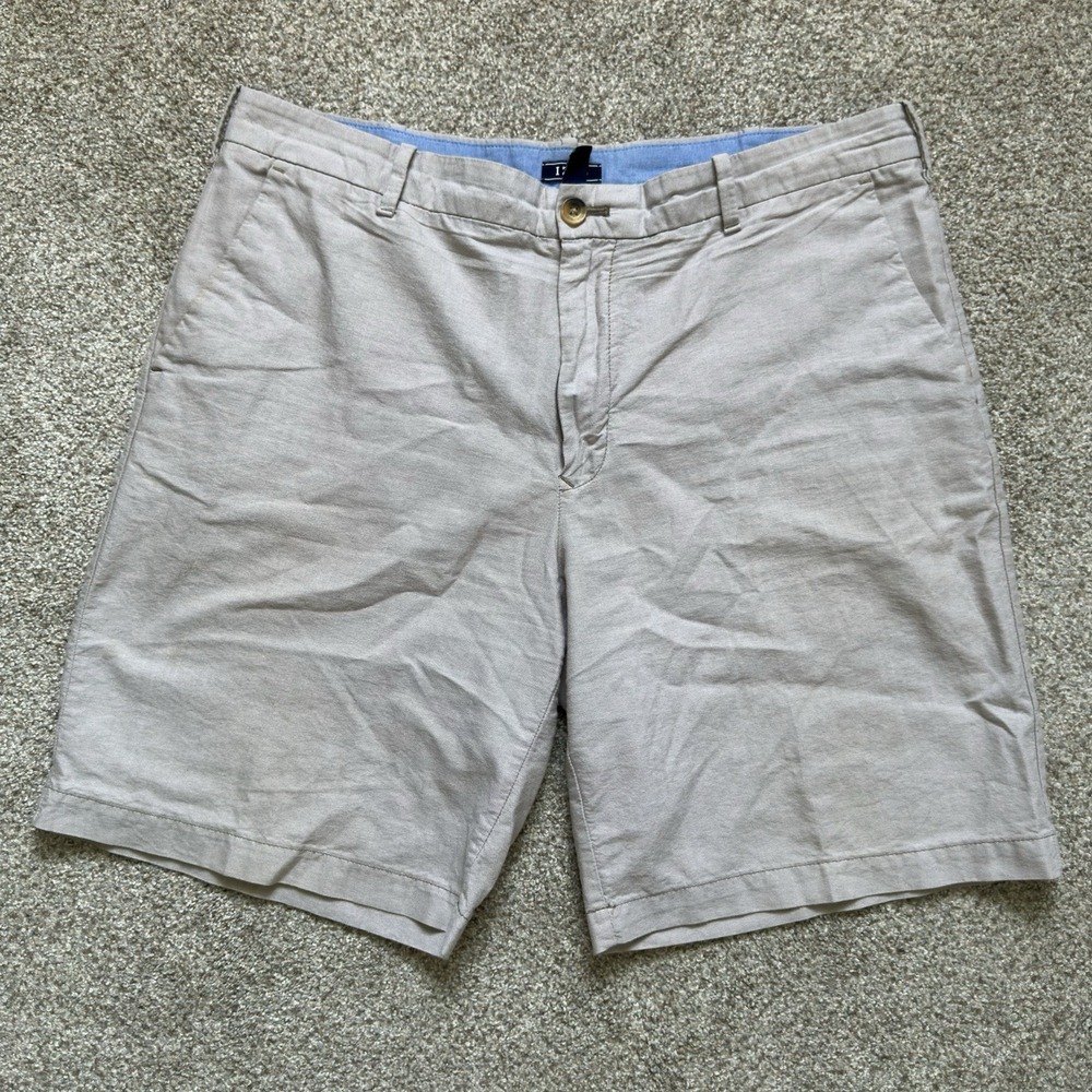 IZOD Men's Khaki Flat Front Shorts Size 36 100% Cotton Casual Chino 9" Inseam